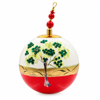 Boule de Noël avec perles et strass 8 cm – Réf. 07 – Rouge et strass verts, vue de face
