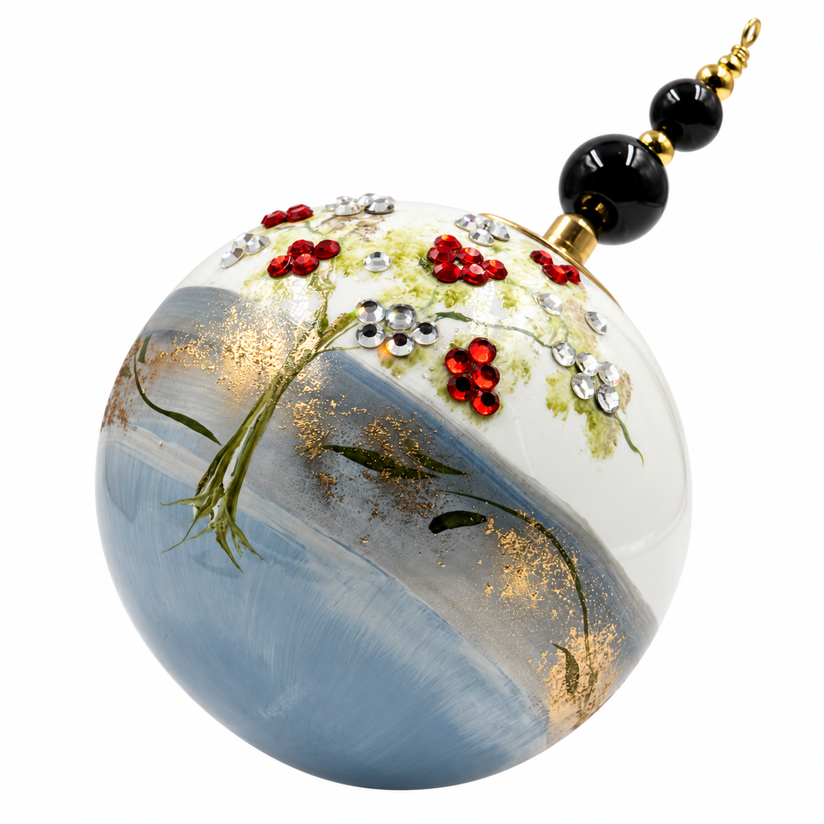 Boule de Noël en porcelaine avec perles et strass 8 cm, référence 08, vue complémentaire 2