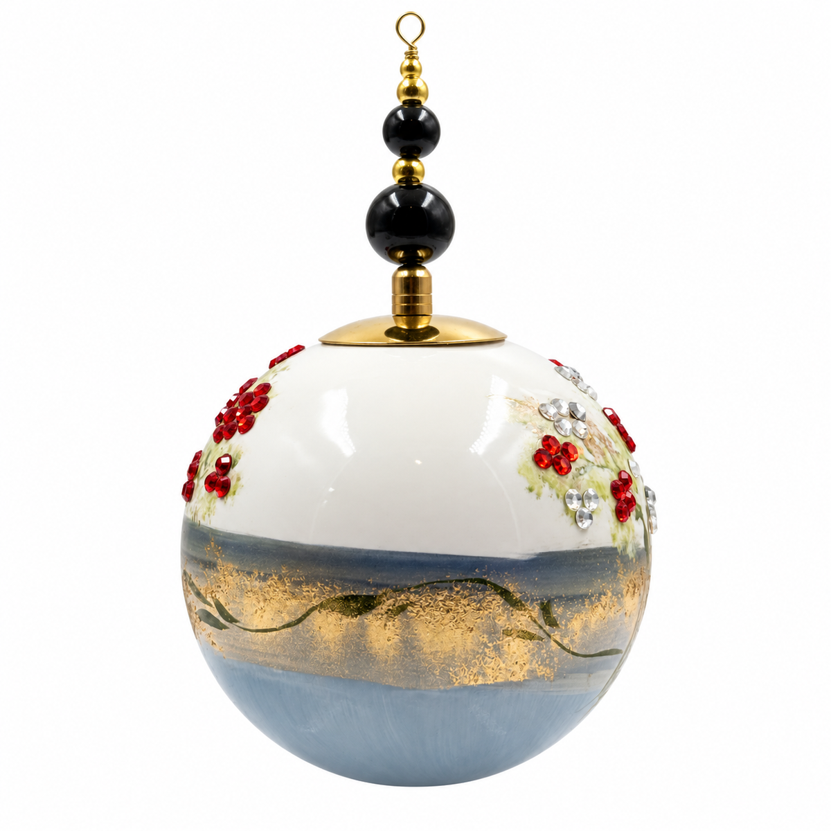 Boule de Noël en porcelaine avec perles et strass 8 cm, référence 08, vue complémentaire 4