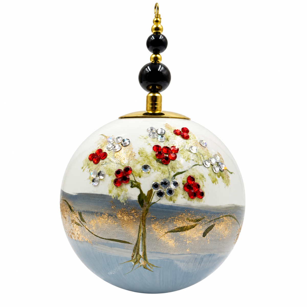 Boule de Noël en porcelaine avec perles et strass 8 cm, référence 08, vue complémentaire 5