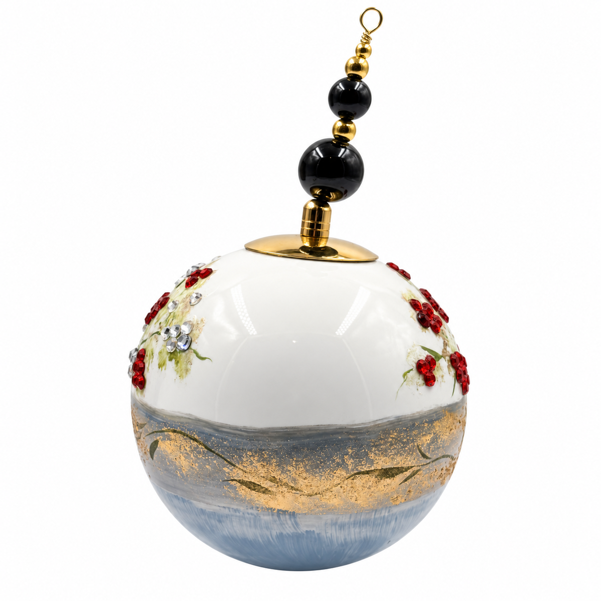 Boule de Noël en porcelaine avec perles et strass 8 cm, référence 08, vue complémentaire 6