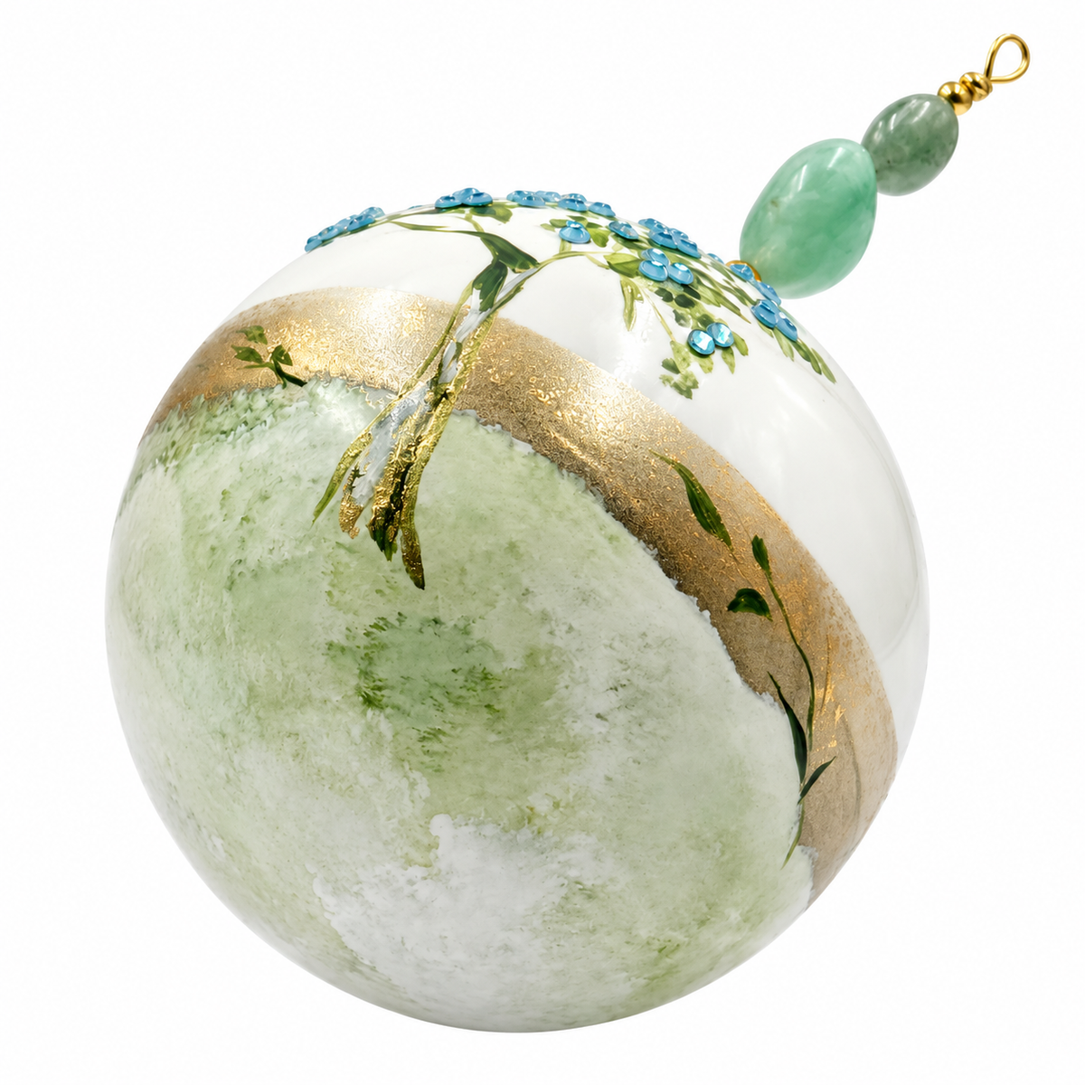 Boule de Noël en porcelaine avec perles et strass 8 cm, référence 10, vue complémentaire 1