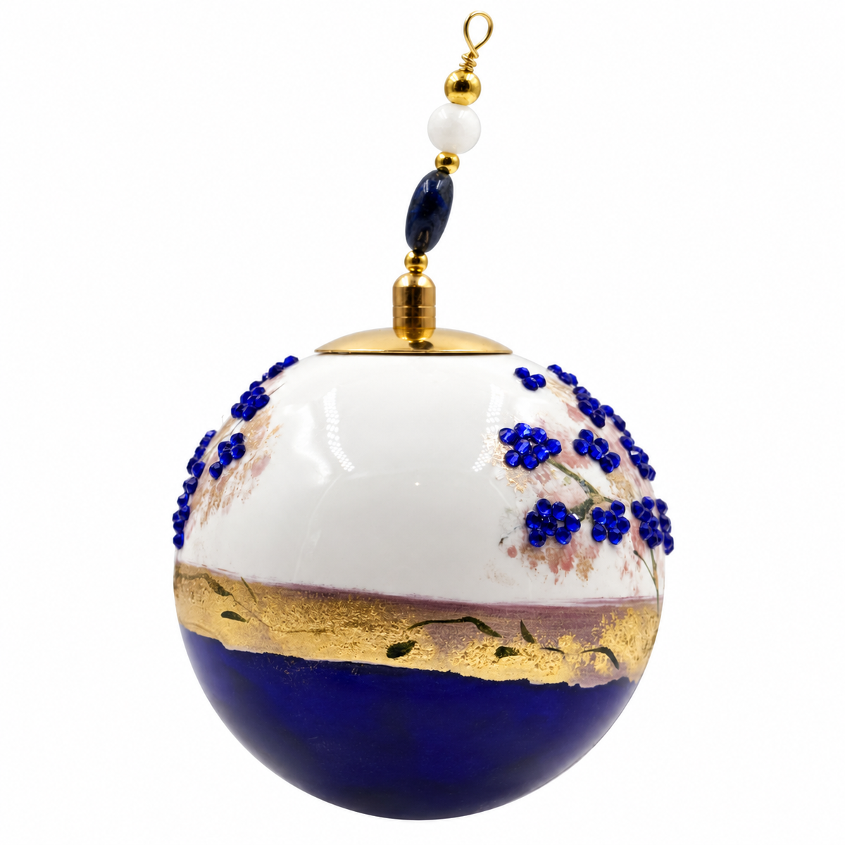 Boule de Noël en porcelaine avec perles et strass 8 cm, référence 11, vue complémentaire 3
