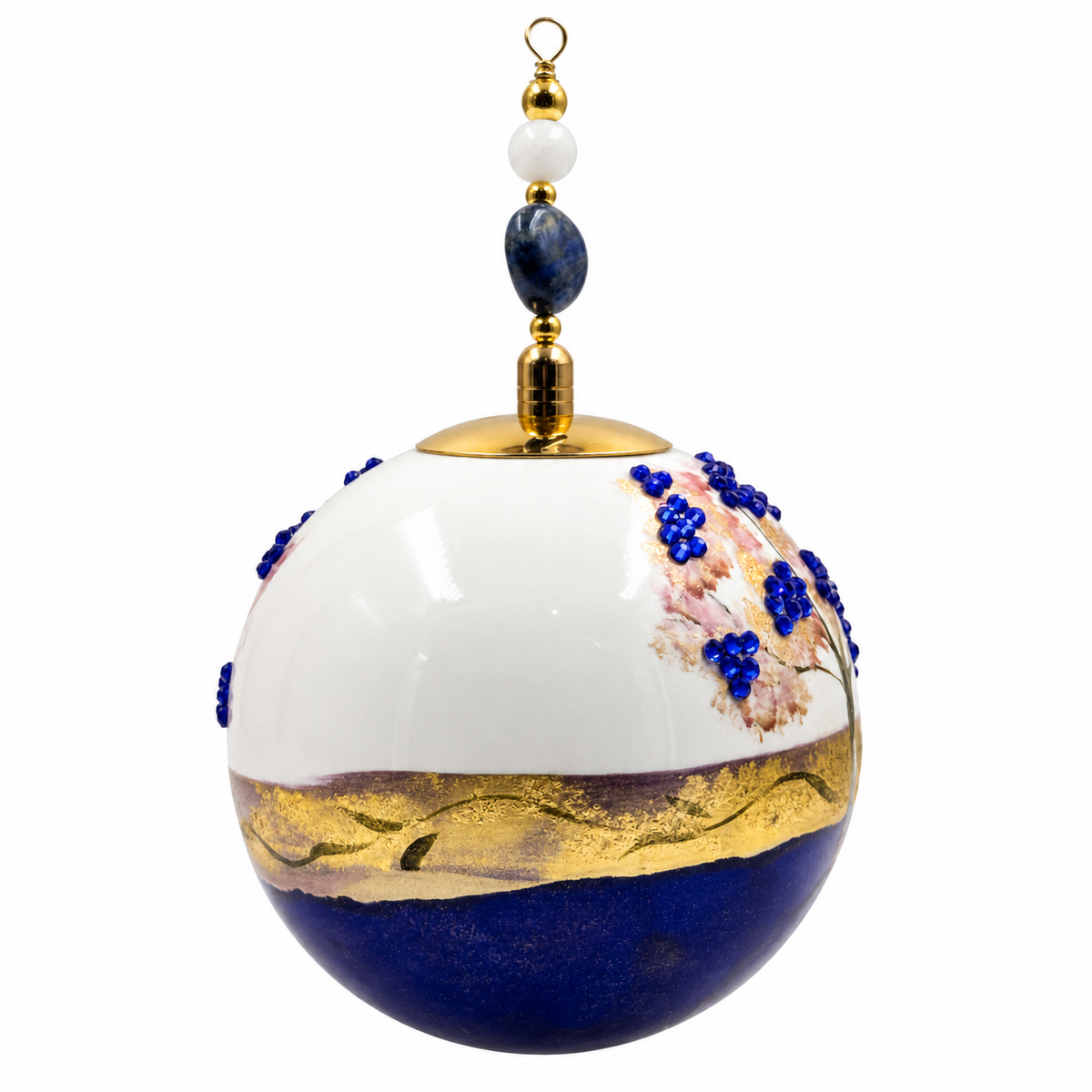 Boule de Noël en porcelaine avec perles et strass 8 cm, référence 11, vue complémentaire 5