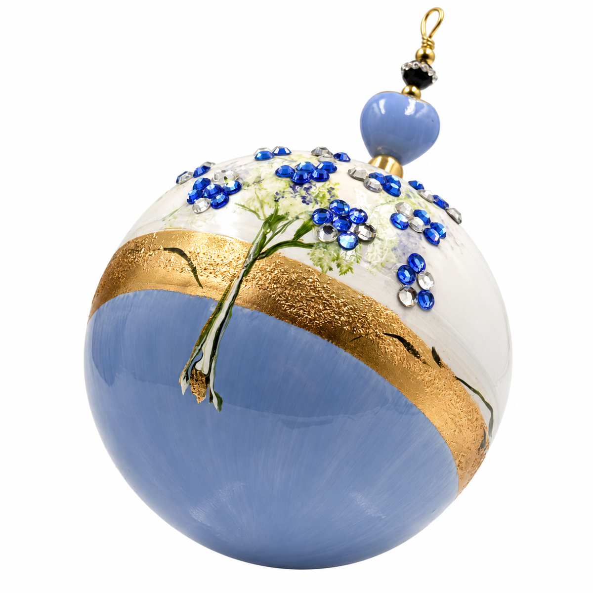 Boule de Noël en porcelaine avec perles et strass 8 cm, référence 12, vue complémentaire 1