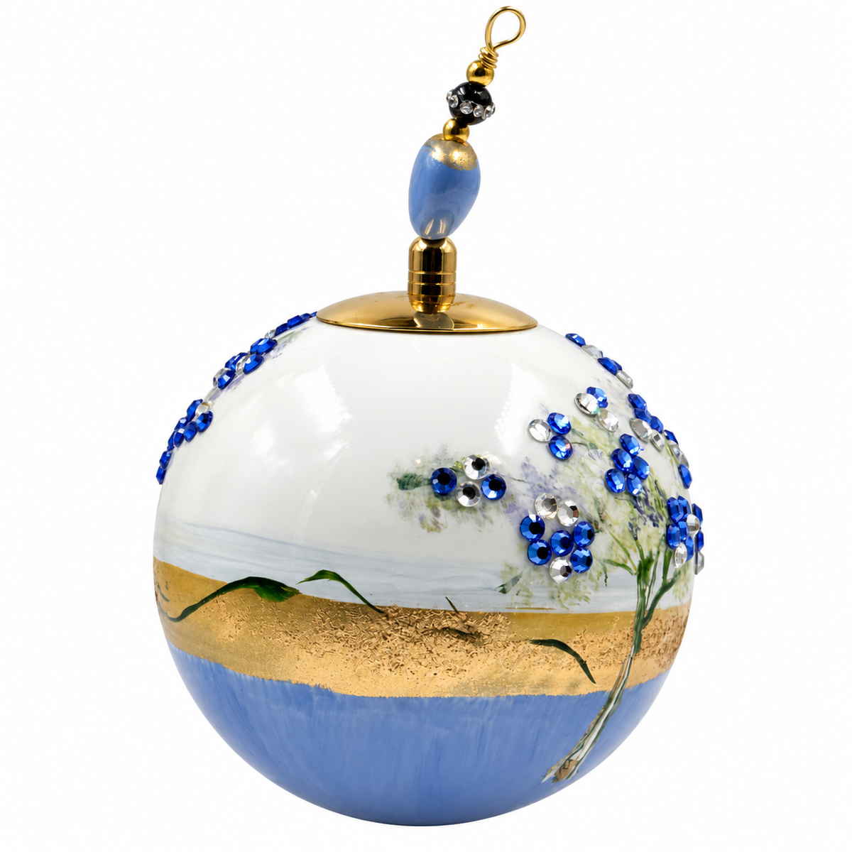 Boule de Noël en porcelaine avec perles et strass 8 cm, référence 12, vue complémentaire 3