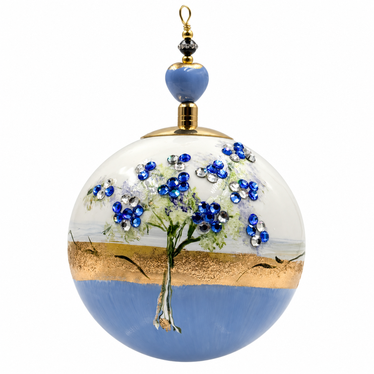 Boule de Noël en porcelaine avec perles et strass 8 cm, référence 12, vue complémentaire 5