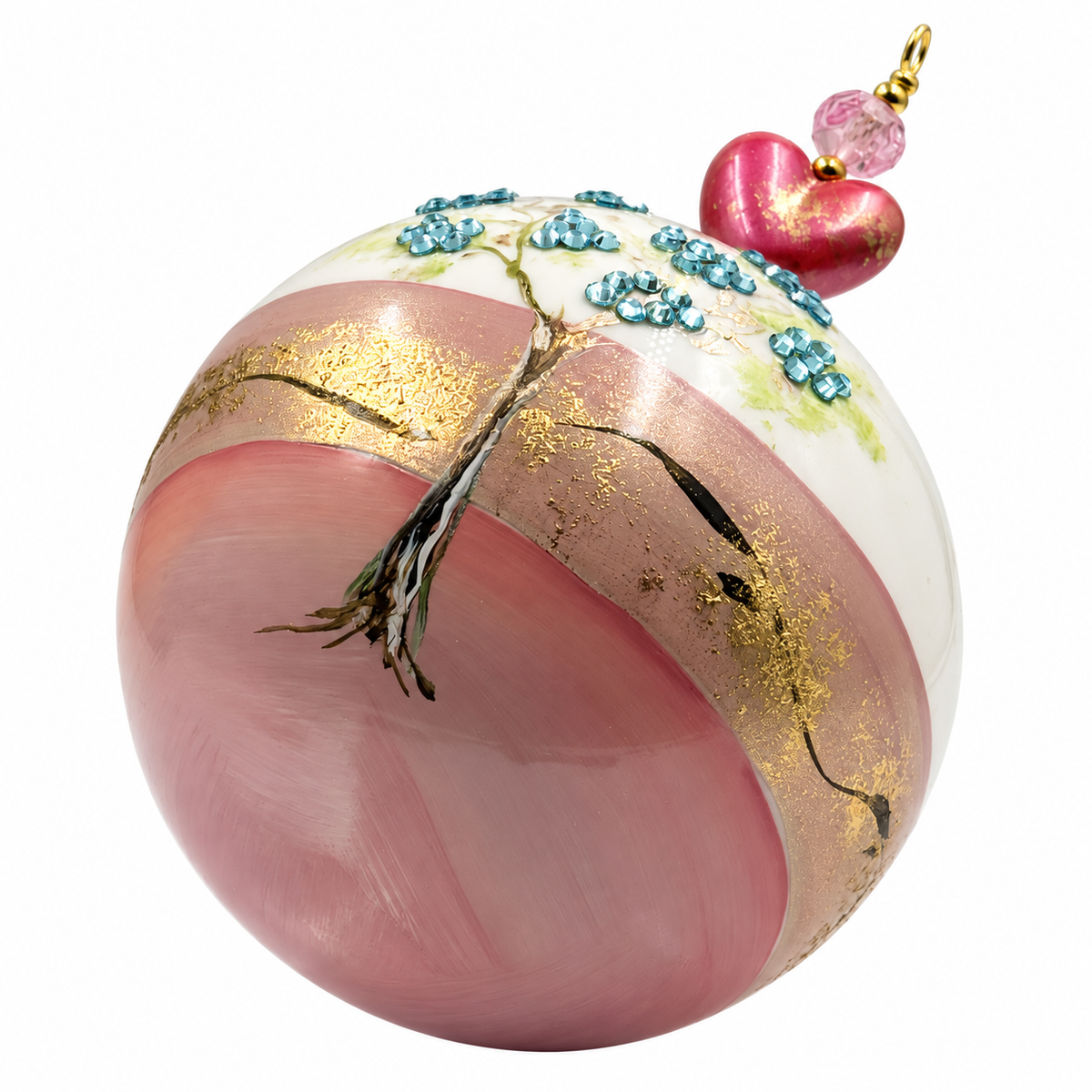 Boule de Noël en porcelaine avec perles et strass 8 cm, référence 13, vue complémentaire 1