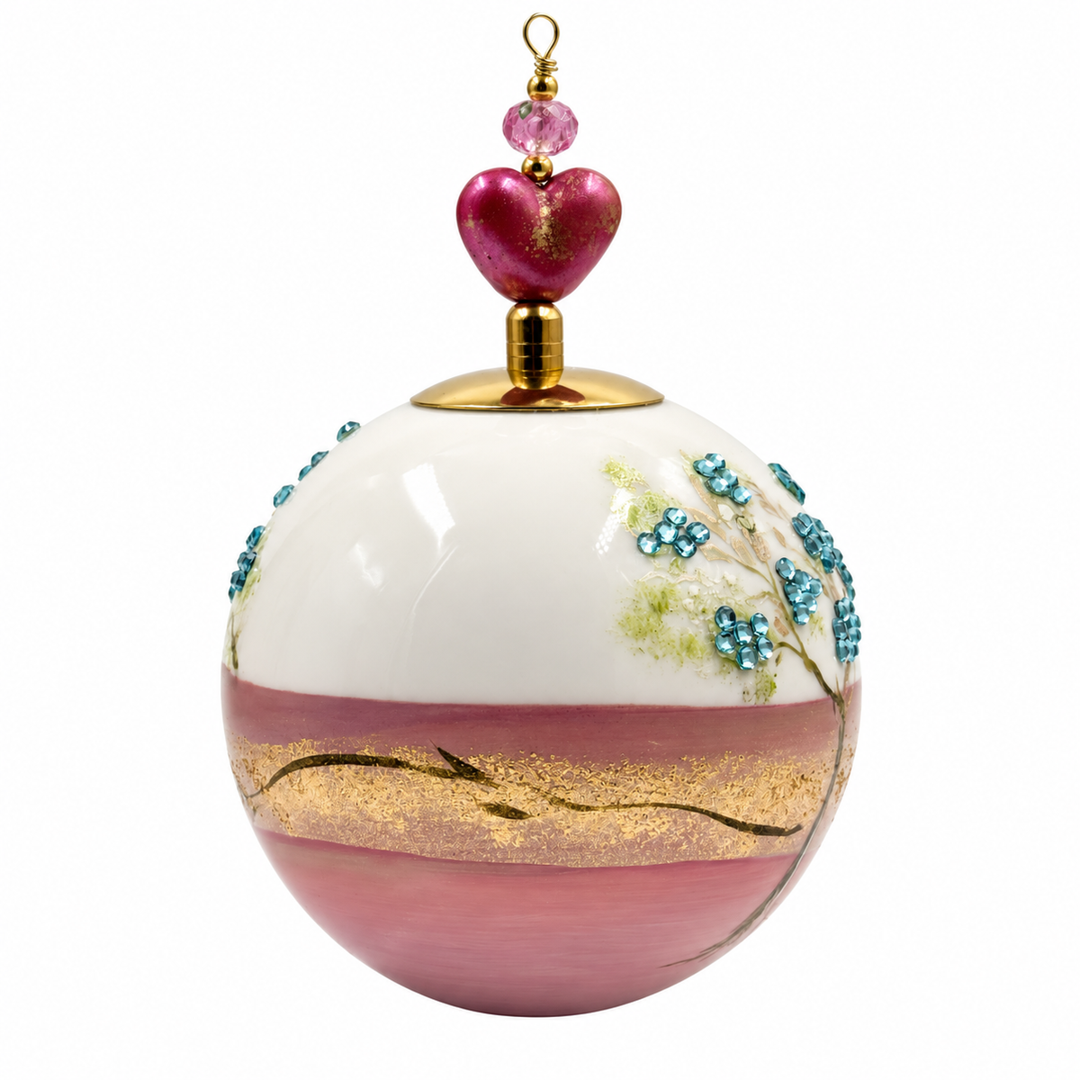 Boule de Noël en porcelaine avec perles et strass 8 cm, référence 13, vue complémentaire 3