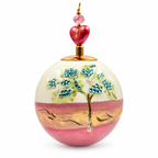Boule de Noël avec perles et strass 8 cm – Réf. 13 – Rose et strass bleu clair, vue de face