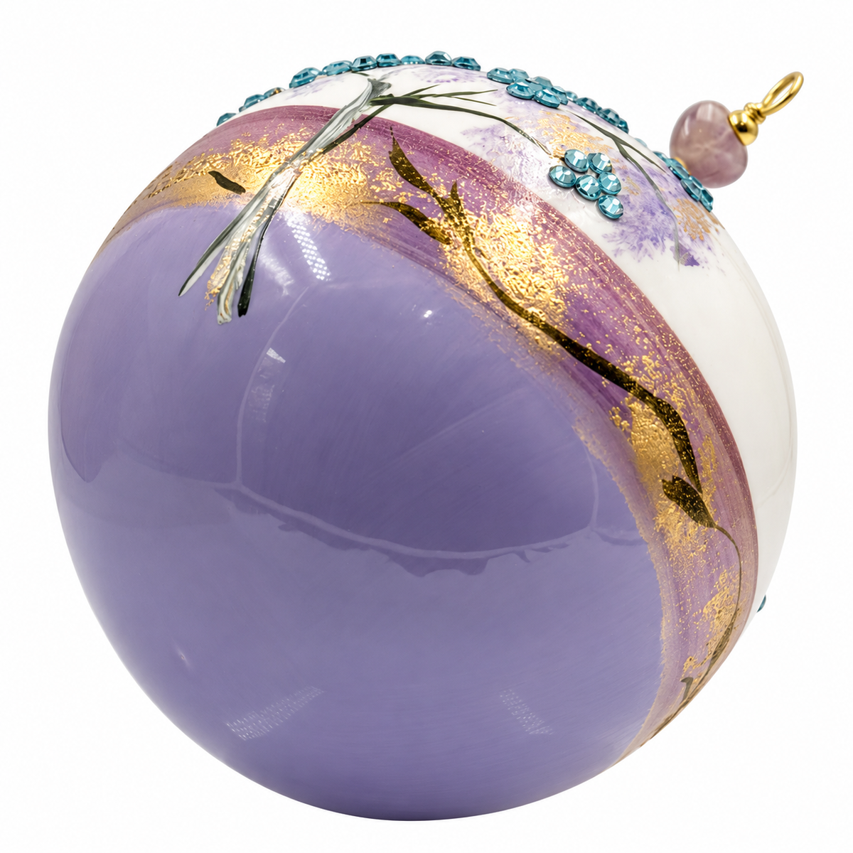 Boule de Noël en porcelaine avec perles et strass 8 cm, référence 15, vue complémentaire 1