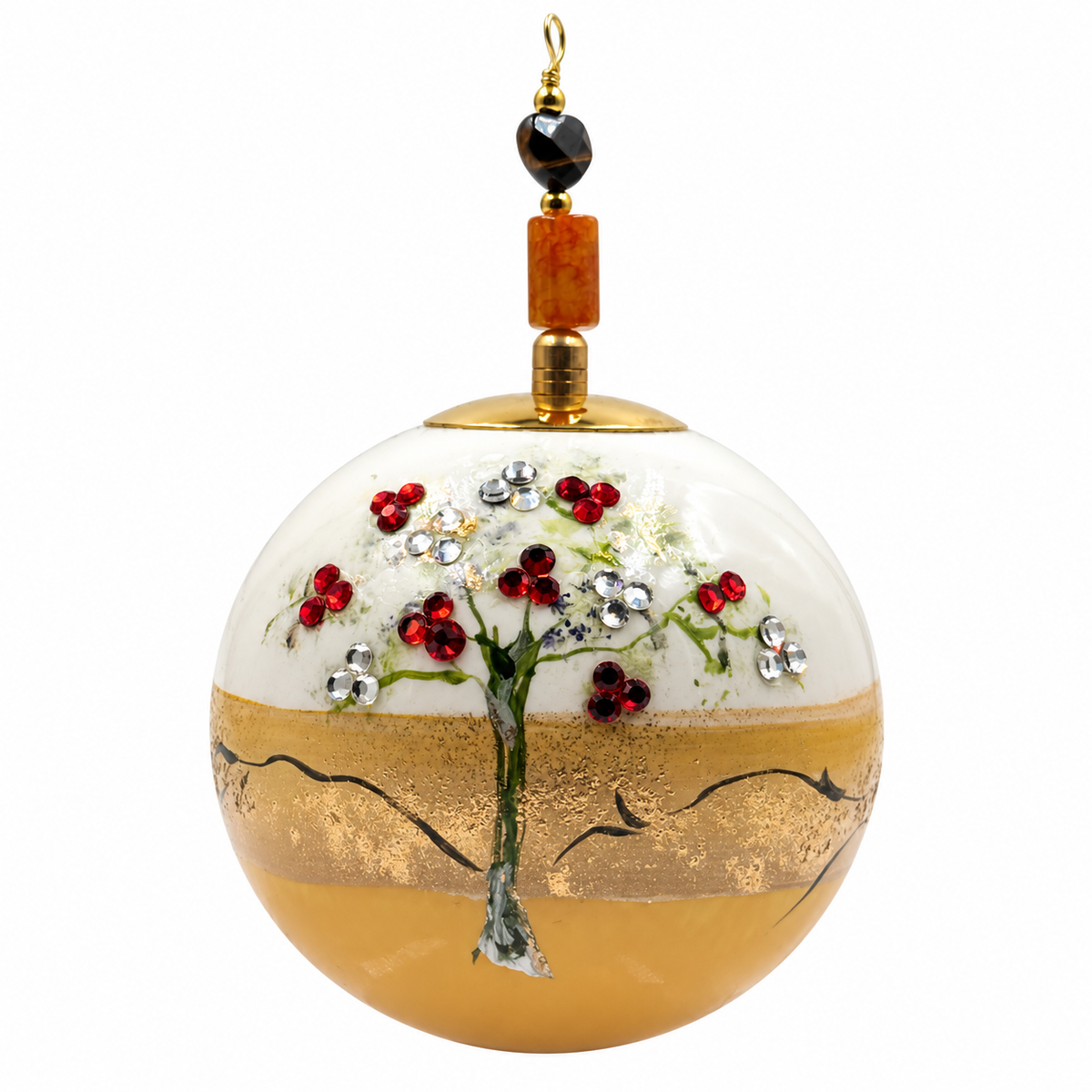 Boule de Noël en porcelaine avec perles et strass 8 cm, référence 16, vue complémentaire 4