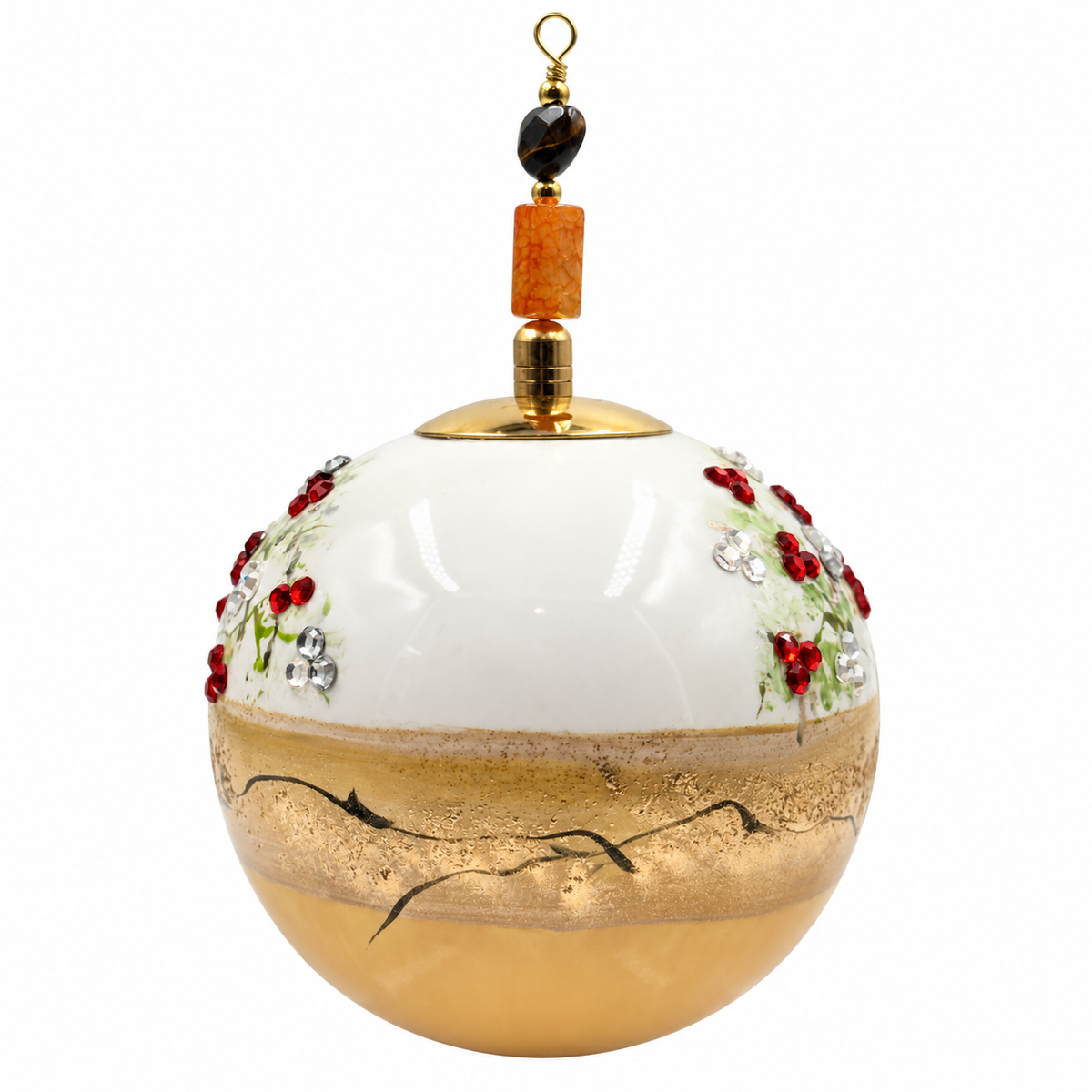Boule de Noël en porcelaine avec perles et strass 8 cm, référence 16, vue complémentaire 5
