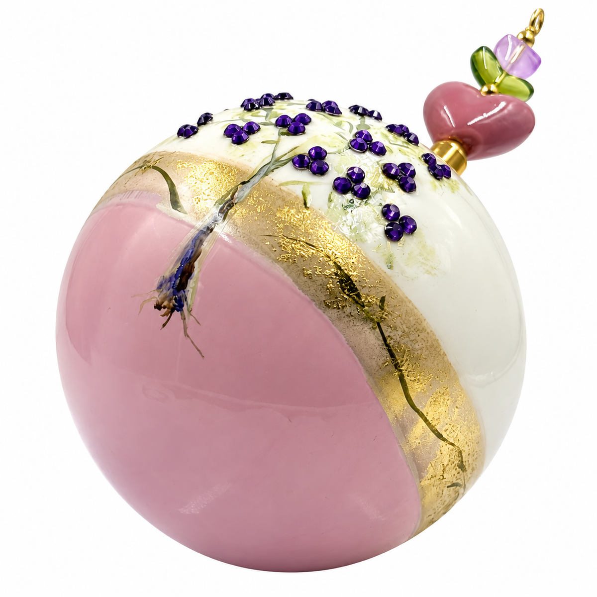 Boule de Noël en porcelaine avec perles et strass 8 cm, référence 17, vue complémentaire 1