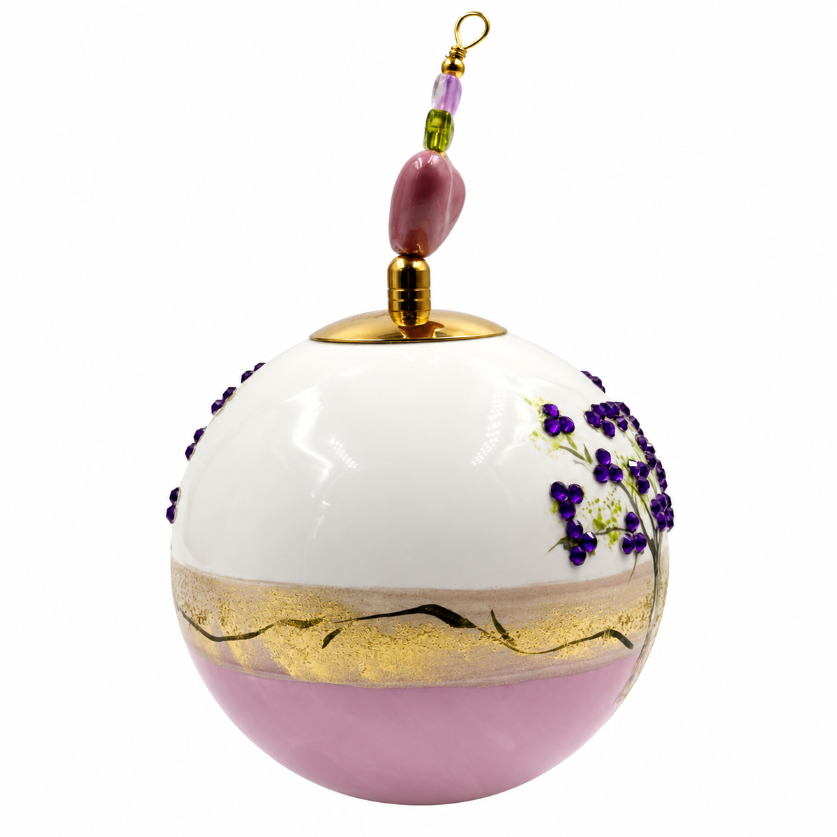 Boule de Noël en porcelaine avec perles et strass 8 cm, référence 17, vue complémentaire 3