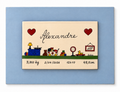 Tableau de naissance personnalisé sur céramique, support bleu, 22 × 17 cm