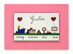 Tableau de naissance personnalisé sur céramique, support rose, 22 × 17 cm